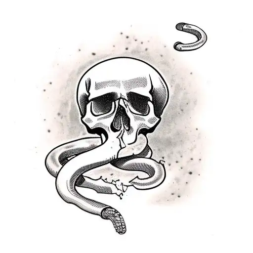 Skull With Nail Through It And Snake Wrapping Around Skull