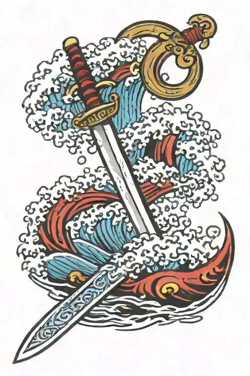 Sword In Front Of A Tsumani Wave Crashing