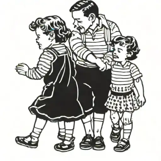 Dad Two Children Holding Hands