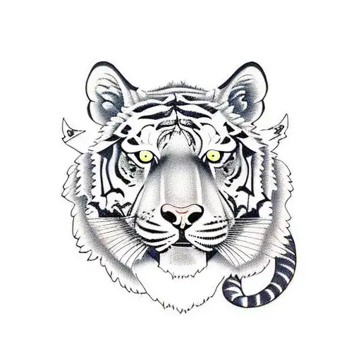 Tiger Whit A Wolf And A Dragon Together