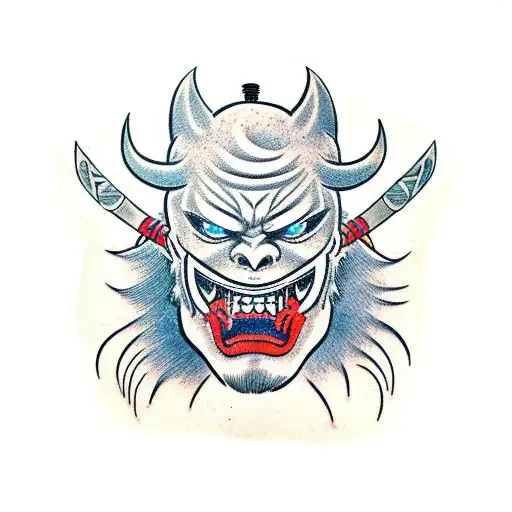 Oni Mask With A Katana Through It