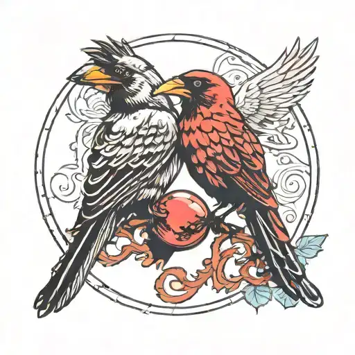 Crow And Cardinal Yin Yang