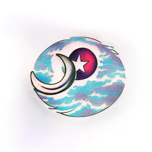 Crescent Moon With Paw Print