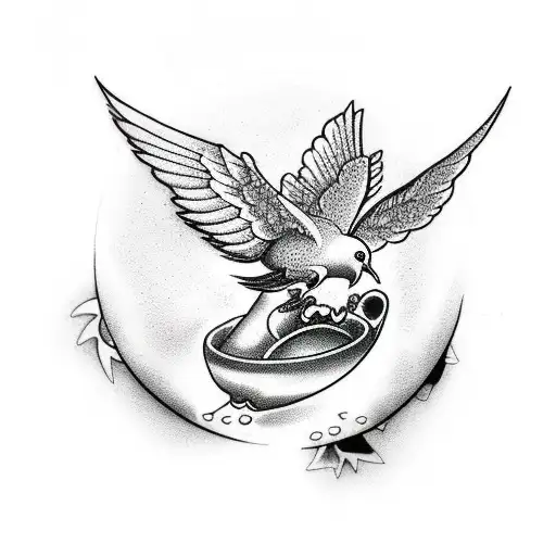 Dotwork Tattoo Of A Dove Drinking Blood From A Clockwork Chalice