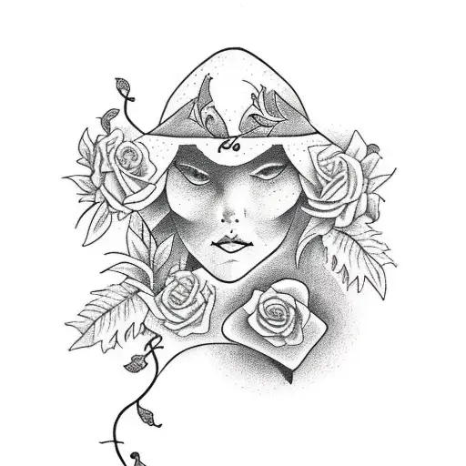 The Lovers Tarot Card With Flower And Vines Around It Including Negative Space And Shading