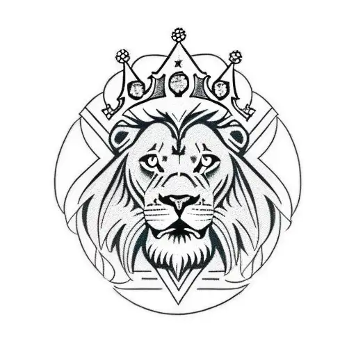 A Detailed Blackwork Lion With A Crown And A Star Of David On Its Chest