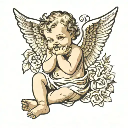 Full Body Baby Angel Covering Mouth Whispering Into Ear