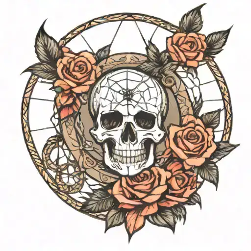 Dreamcatcher With Roses Skull And Plannets