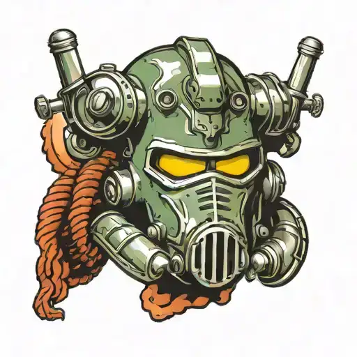 A Fallout Power Armor Helmet Tattoo In The Classical Style