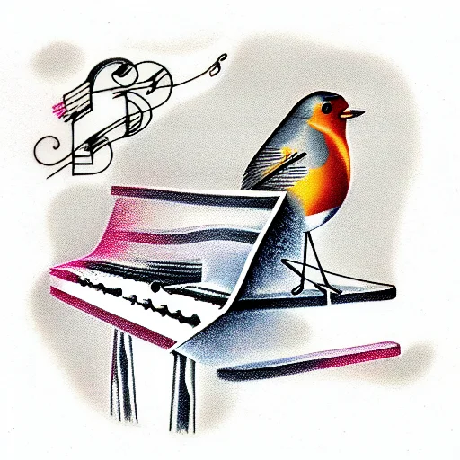Abstract Piano Keys And One Robin With Grandma Written Inside