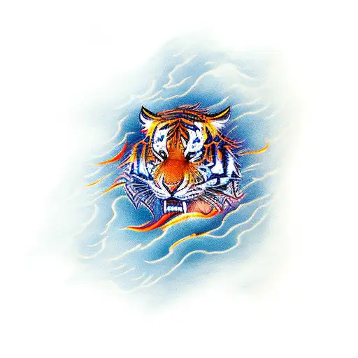 Flames With Clouds And A Tiger