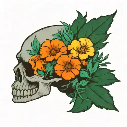 Skull With Wildflowers Growing Out Of It