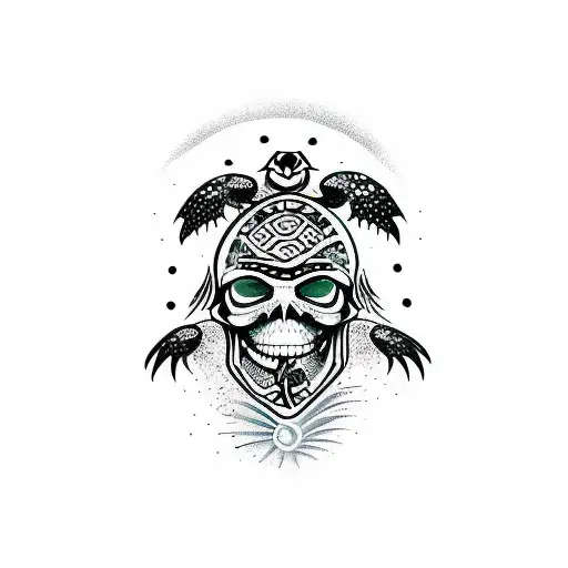 Sea Turtle With Tiki Mask Skull For Shell