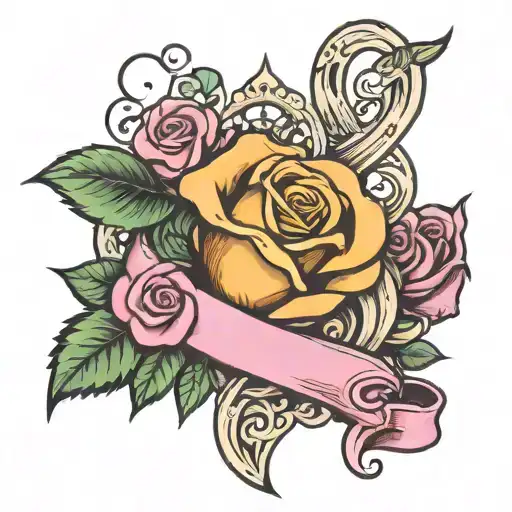Breast Cancer Ribbon With A Rose Intertwined Within