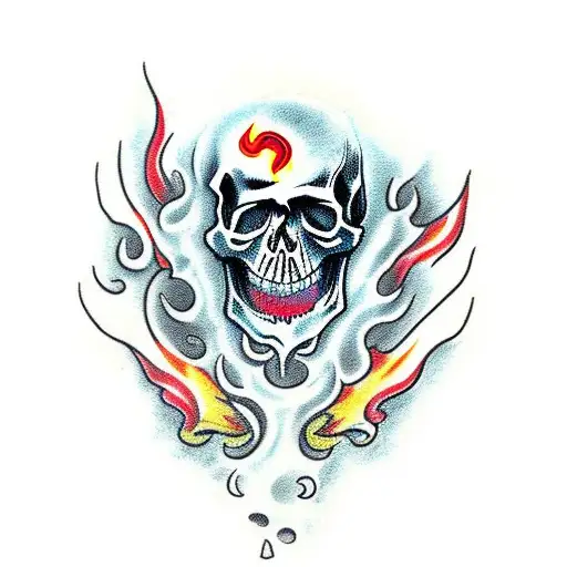 Skull With Flames And Crows