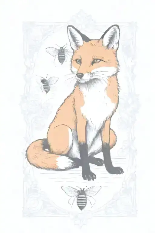 Fox With A Bee On Its Nose In A Marigold Boarder
