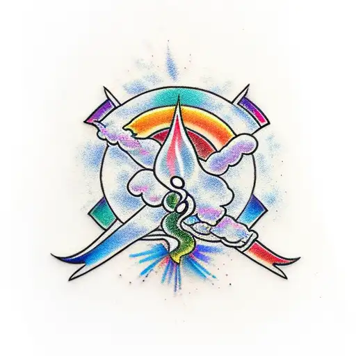 Rainbow Smoke Design With Flame