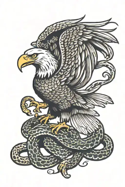 Eagle Fighting A Snake And American Flag Intertwined