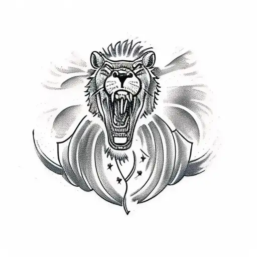 A Traditional-style Tattoo Of A Roaring Lion Wearing A Lewis Hamilton-inspired Racing Helmet