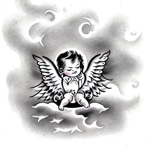 Cute Baby Angel On A Cloud Sleeping