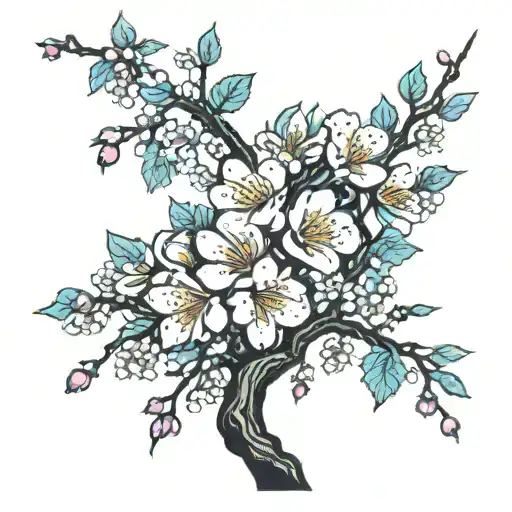 A Cherry Blossom Tree With Cherry Blossom Petals And Chinese Patterns