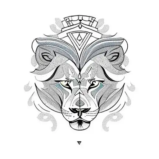 A Traditional Lion And Wolf Design With Intricate Geometric Patterns
