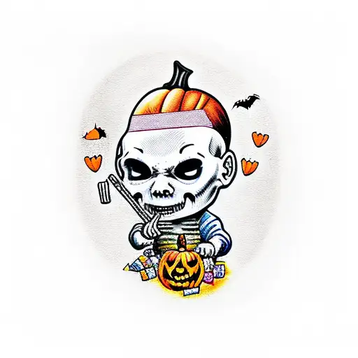 A Cute And Spooky Baby Michael Myers Surrounded By Halloween Candies