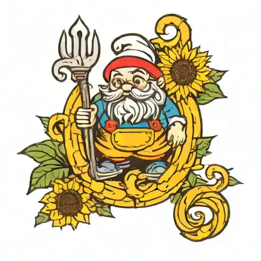 Gnome With Curly Fries And Sunflower