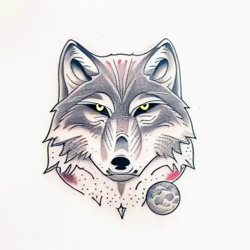 Wolf Howling Under A Tree Infront Of A Red Moon