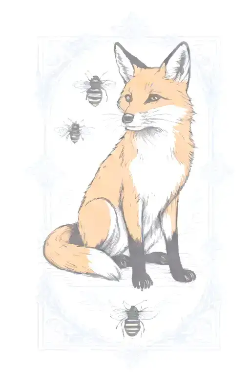 Fox With A Bee On Its Nose In A Marigold Boarder