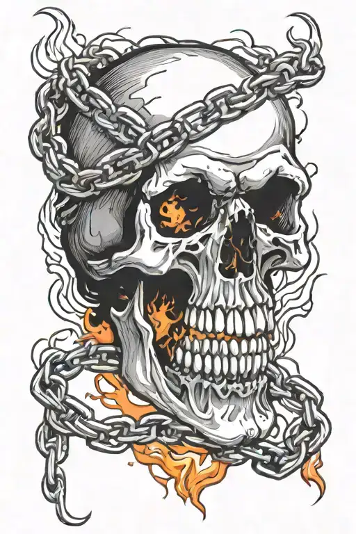 Fiery Skull Wrapped In Chain