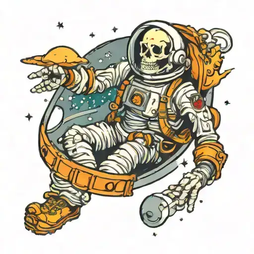 Skeleton Spacesuit Drifting In Space