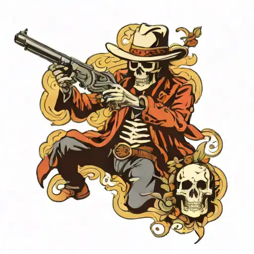 Skeleton Cowboy With Revolver In Hand