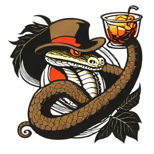Snake In Old Fashion With Cocktail Glass