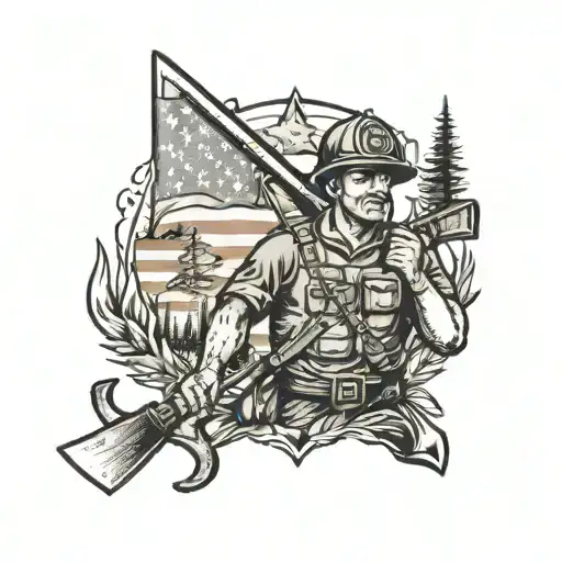 Army Soldier Wildland Firefighter Holding Ax