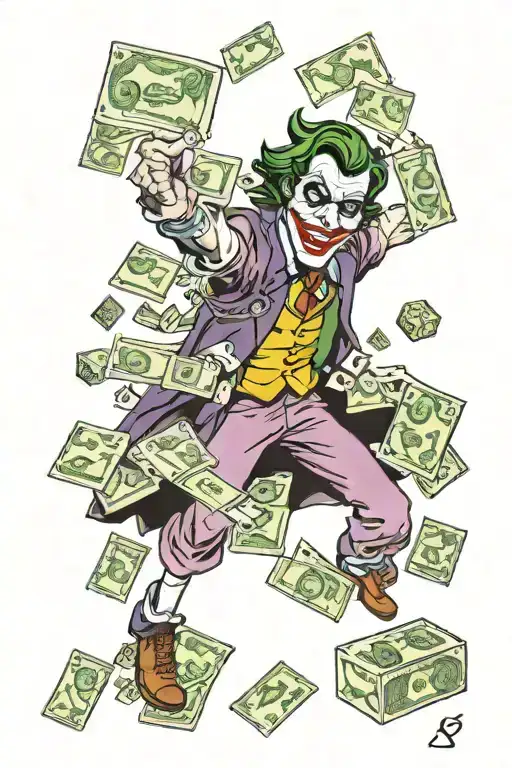 Joker With A Woman And Money And Dice Around Them