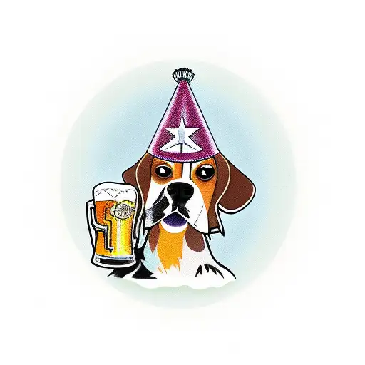 A Beagle Dog Wearing A Beer Hat And Holding A Pint Glass