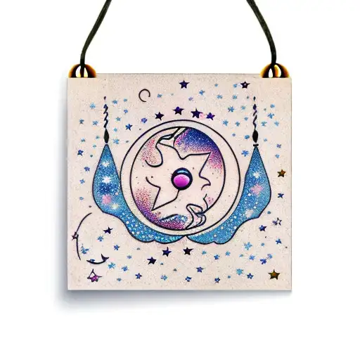 Moon With Scattered Stars In A Feather Windchime