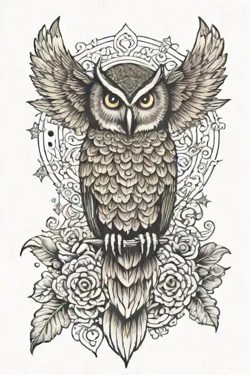 Flying Owl Surrounded By Mandala Design Incorporating