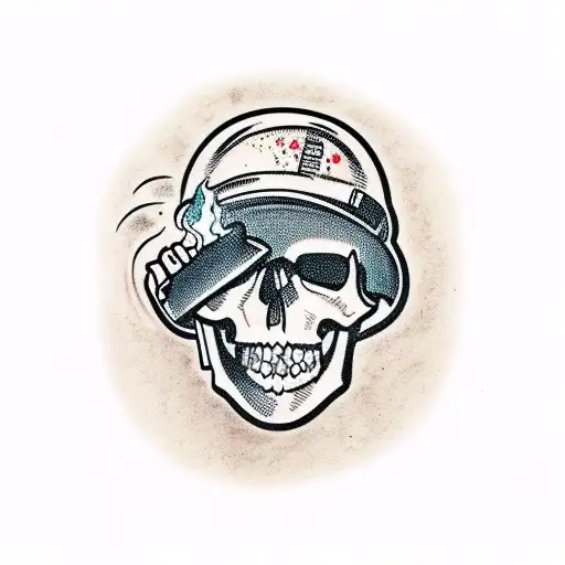 Skull Wearing A Hardhat Smoking A Cigarette