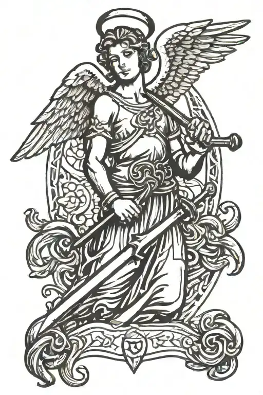Angel Holding A Sword Killing Snake