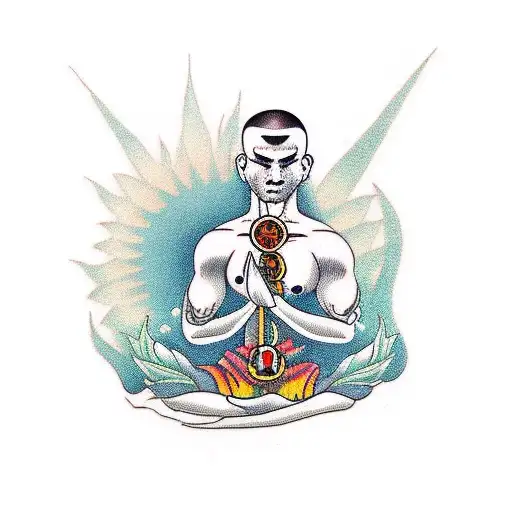 Muscular Monk Meditating In Nature