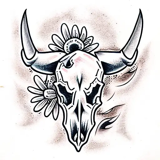 Bull Skull With Daisies