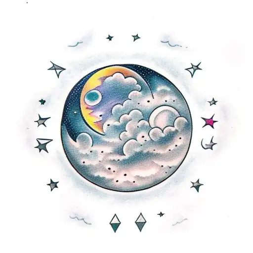 All Moon Phases Going Vertical With Clouds And Stars