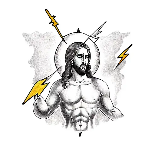 Traditional Style Tattoo Of Jesus With A Lightning Bolt
