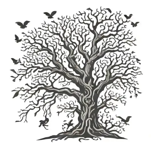 A Gothic Style Tree With Animal Silhouettes Hidden In The Branches