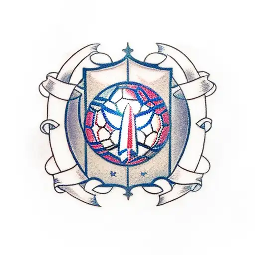 A Traditional-style Tattoo Of The Philadelphia Skyline With A Football And Soccer Ball Intertwined