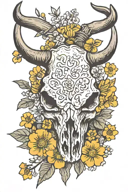 Longhorn Skull With Canola Flowers