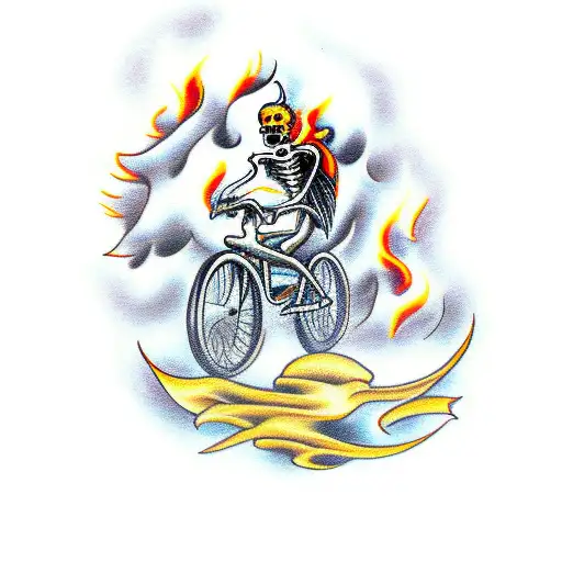 Skeleton Riding A Bicycle On Fire