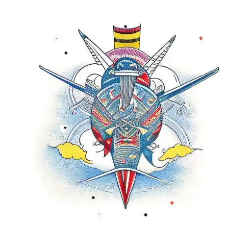 Traditional Style Airplane With Vibrant Patterns